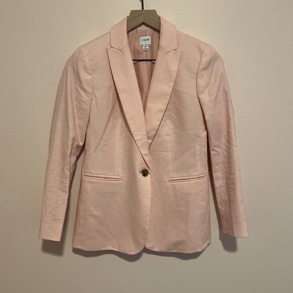 J.Crew Factory Linen Blend One Button Blazer Pink Size Petite 2 Style# AL755 - Picture 1 of 10